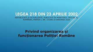 Legea 2182002 Cap II Organizare si functionare a Politiei Romane [upl. by Acitel]