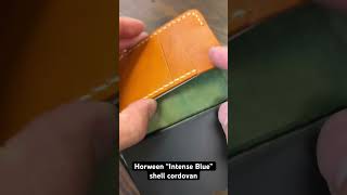 Horween “Intense Blue” shell cordovan Park Sloper Junior walletnotebookpen combo [upl. by Curtice830]