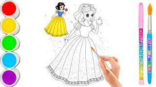 Coloring with Sticker Book Dress Up Disney Princess ArielSnow WhiteBelleCinderella [upl. by Ted]