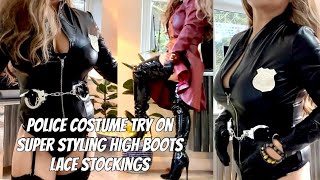 STYLING Leather Worlds Police Costume ANN SUMMERS HouseofCB Leather Coat Overknee HighBoots Stocking [upl. by Luing454]