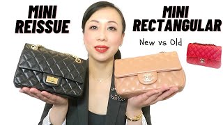 NEW CHANEL MINI RECTANGULAR VS OLD VERSION VS MINI REISSUE  Capacity Size Mod shot etc [upl. by Darahs]