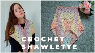 CROCHET THE SUMMER SUNSET SHAWLETTE FOR BEGINNERS  Crochet Easy Shell Stitch Shawl amp Free Pattern [upl. by Aronek]