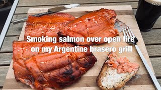 Smoking salmon over open fire on my Argentine brasero grill [upl. by Solotsopa110]