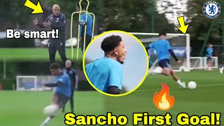 Jadon Sancho Scores First Goal at Chelsea Training 🔥Sancho First Training at Cobham [upl. by Chrisse552]