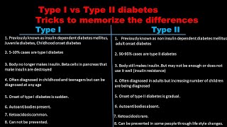 Type I vs Type II Diabetes  Whats the difference between type 1 and Type 2 Diabetes  Tricks [upl. by Nainatrad6]