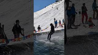 Girls Pond Skim  Water Slide Challenge Grimentz 25 skiing ski switzerland suisse schweiz [upl. by Suoicerpal]