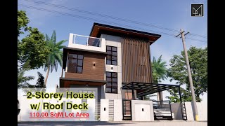 TwoStorey with Roof Deck House Design Philippines  Modern  110 SqM Lot  White and Wood Finish [upl. by Donnelly]