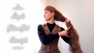 9 steps on how to make an easy 1890s Gibson Girl Hairstyle with very long hair [upl. by Schwenk]