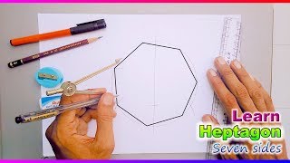 how to draw heptagon septagon 7 sides shape geometry lesson [upl. by Staley523]