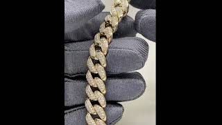 Cuban Link Chain Diamond 10K Yellow Gold Double Rows Full Dense Diamond Setting Fashion Thick [upl. by Ogirdor]