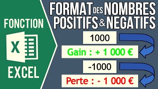 EXCEL  FORMAT PERSONNALISÉ DES NOMBRES POSITIFS ET NÉGATIFS Signe plus  ou moins   couleur [upl. by Leerzej]