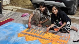 Diwali me banaya bahut bada rangoli 8 Feet by 7 feet rangolidesigns rammandirrangoli [upl. by Itirp]