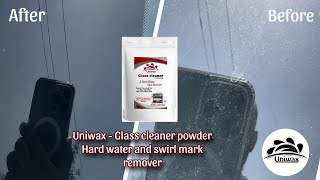 Uniwax Glass hard water stain remover ￼ car headlight Cleaner [upl. by Nnylhsa]