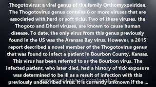 Thogotovirus Bourbon virus  Medical Meaning [upl. by Eisenhart]