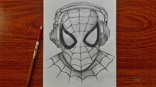 How to draw SpiderMan step by step  Spider man wearing headphones  easy tutorial [upl. by Eberto866]