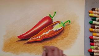 Painting a red pepper with Sennelier oil pastels 🎨STILL LIFE [upl. by Annayi463]