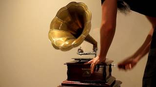 Playing the His Masters Voice hand crank gramophone [upl. by Duer]