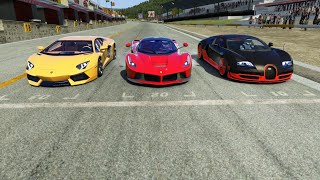 Ferrari LaFerrari vs Lamborghini Aventador LP7004 vs Bugatti Veyron 164 SS at Old Spa [upl. by Nickles]