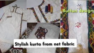 How to design plain dress with lacebutton creation kurta style self made [upl. by Nicola]