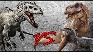 Indominus Rex vs Tyrannosaurus Rex amp Velociraptor  SPORE [upl. by Ayifas]