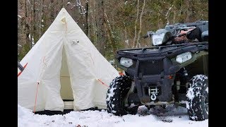 2 Days ATVing and Winter Camping in a Canvas Tent with a Woodstove [upl. by Nikita]