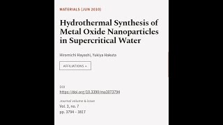 Hydrothermal Synthesis of Metal Oxide Nanoparticles in Supercritical Water  RTCLTV [upl. by Gannie]