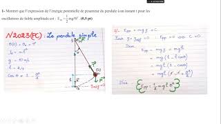 National 2023 normale option PC Partie mécaniquependule simple [upl. by Ettennaej]