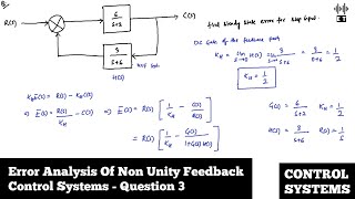 Error Analysis Of Non Unity Feedback Control Systems  Question 3  Control Systems [upl. by Tiffani575]