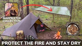 Solo Overnight Building a Tarp Tent During a Severe Rainstorm and Liver with Caramelized Onions [upl. by Scholem522]