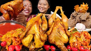 Eating 2 Whole Spicy Local Chicken With Dhido amp Kimchi  Mukbang With Sister In Law आमाजू दिदि🤩 [upl. by Innavoij]