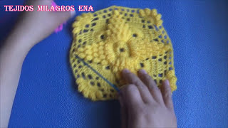 Cuadrado N° 3 Tejido a crochet en punto uvas y hojitas paso a paso para Colchitas o Mantitas de bebe [upl. by Ahsinid]