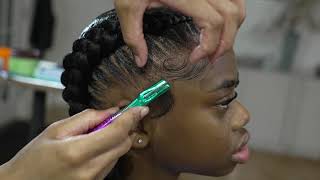 DETAILED How to Two Feed In Braids Tutorial on THICK Natural Hair [upl. by Basilius]