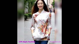 Chinese Cheongsam Qipao Floral Silky Satin Tunic Top White cmstylefashion [upl. by Dallman]