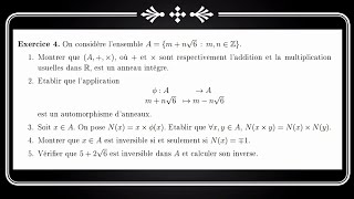 TD N° 2 Algebre 2 exercice 4Anneausous anneau Rappel techniques à utiliser [upl. by Herb]