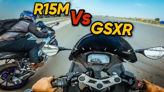 YAMAHA R15M INDO VS SUZUKI GSXR150 ABS  DRAG RACE [upl. by Novla]