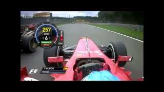 Alonso overtakes Grosjean  F1 Spa 2013 [upl. by Ecylahs]