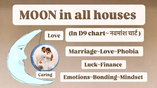 Moon in all houses  d9 chart  navamsa chart  marriage in astrology  moon mahadasha [upl. by Augy948]