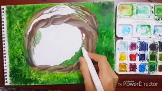 Sulu boya ve kuru boya teknikleri manzara resmi nasıl yapılır  watercolor tutorial [upl. by Chellman]