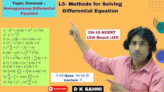 Differential Equation L 5  Homogeneous Differential Equation  Class 12 Maths  NCERT D K SAHNI [upl. by Nwavahs]