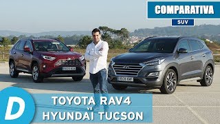 Comparativa SUV Toyota RAV4 Hybrid 2019 vs Hyundai Tucson 2019  Review en español  Diariomotor [upl. by Nywles]