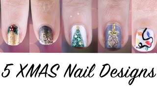 5 Nageldesign für Weihnachten selber machen Anfänger  kurze Nägel Nail Art Tutorial deutsch [upl. by Ma401]