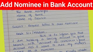 Application for Adding Nominee in Bank AccountNominee adding in Bank accountApplication to nominee [upl. by Ro]