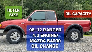 QUICK EASY 9812 Mazda b4000 Ford ranger how to change oil  filter size capacity type 40 engine [upl. by Basilio]