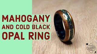 Mahogany Wood with Cold Black Bello Opal and Brass Bentwood Ring [upl. by Claman]