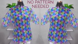 30 MINUTE  FREE ORGANZA BLOUSE TUTORIAL  NO PATTERN  NO ZIPPER OR BUTTONS  NO SHOULDER SEAM [upl. by Allis523]