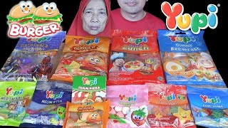 MUKBANG PERMEN YUPI INDONESIA 🇮🇩 YUPI BIG BURGER  PIZZA  BABY BEAR  DINO LAND  LITTLE STRAR [upl. by Yslehc]