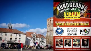 Anklam  Große Volksversammlung friedliebender besorgter WutbürgerInnen für Frieden Freiheit etc [upl. by Nwahsaj]