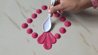 चम्मच से बनाये आने वाले लक्ष्मी पूजा नवरात्रि दिवाली पे रंगोली  Diwali Rangoli 2020 Spoon Trick [upl. by Ezalb594]