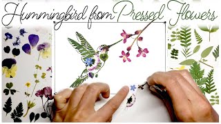 Art from pressed flowers Hummingbird with A Flower Handmade Gift idea with natural objects [upl. by Yrebmik591]