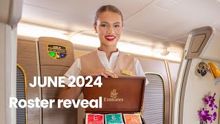 EMIRATES CABIN CREW ROSTER REVEAL JUNE 2024 [upl. by Schinica]